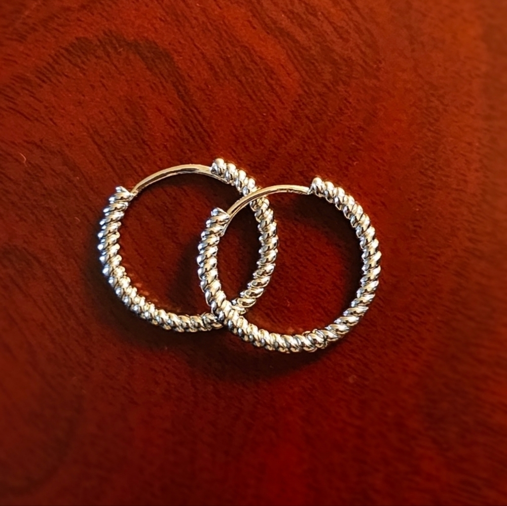 Sterling Silver Twisted Hoop Earrings - Picture 2 of 5